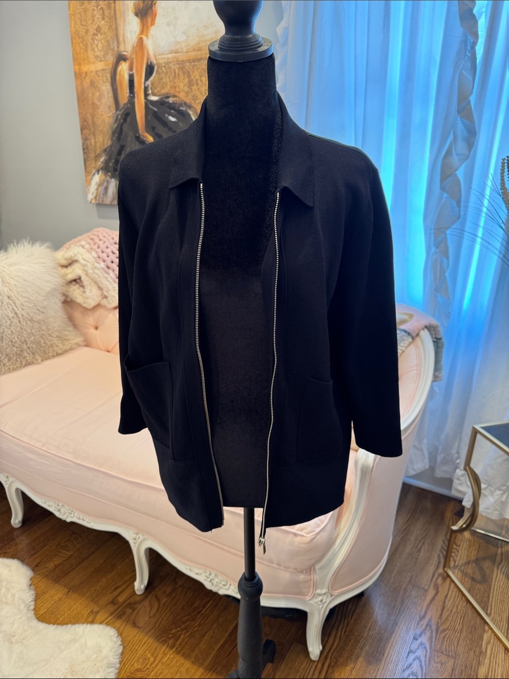 Ann Taylor Factory Black knit  Zip Cardigan Jacket